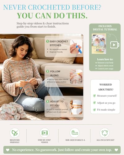Image of Aeelike Beginner Crochet Kit for Adults, Crochets Set Ombre Cotton Yarn & Step-by-Step Video Tutorials, Crochet Kit for Beginners Beach Coverup Mesh Top for Women Ideal DIY Gift, Gradient Color