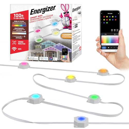 Energizer Smart Permanent Outdoor RGB+IC Lights, 100ft, 72 LED Sound Reactive Eaves Lights, Weather & Water Resistant, App & Voice Control with Alexa, Siri, Google, Grouping, Scheduling, 2.4GHz Wi-Fi - image 8