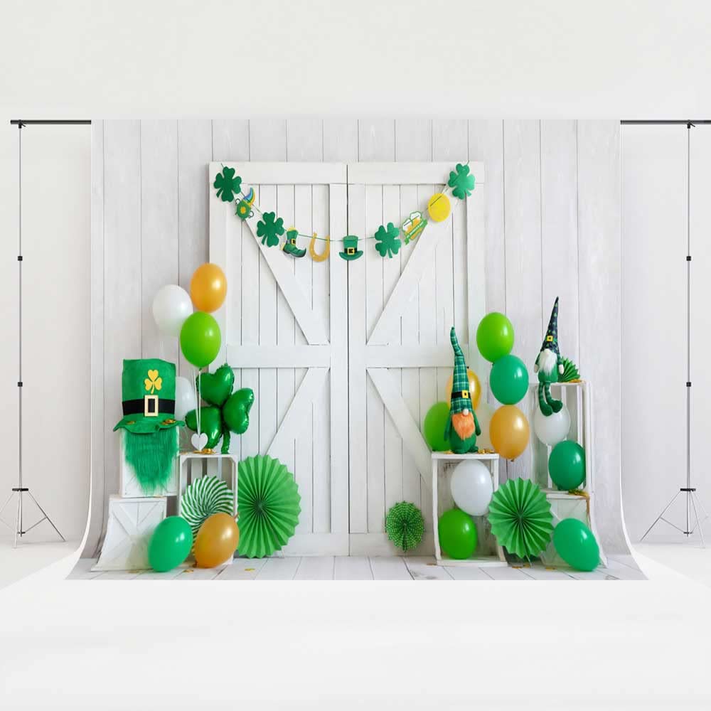 Kate 7x5ft/2.2x1.5m St. Patrick's Day Backdrop Clover Green Balloon Background Photo Shoot Studio Props