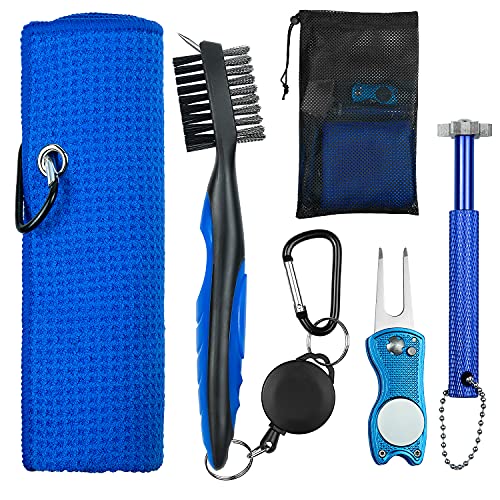 OUYILE Golf Accessories for Men,Golf Towel,Golf Club Brush,Golf Club Groove Sharpener and Divot Repair Tool with Golf Pouch Bag,Golf Club Cleaner,Golf Accessories Kit