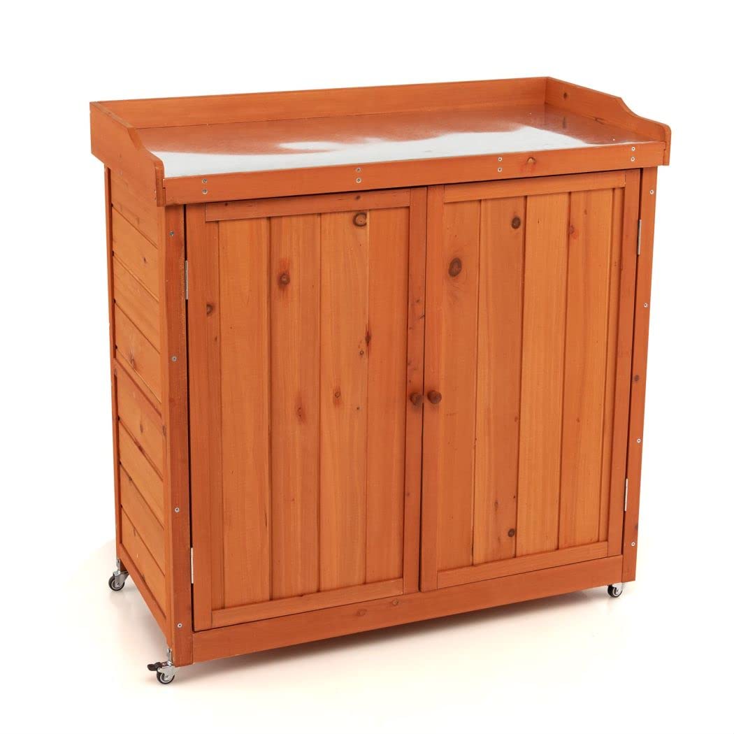 Buy COSTWAY Outdoor Garden Storage Shed, Mobile Potting Bench Table