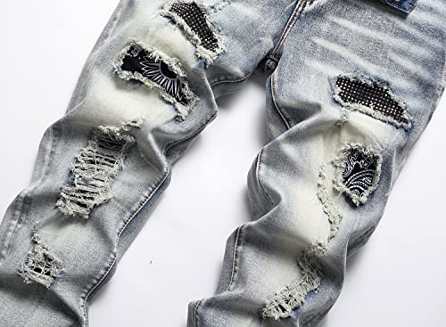 Men's Slim Fashion Ripped Straight Holes Stretchy Jeans3