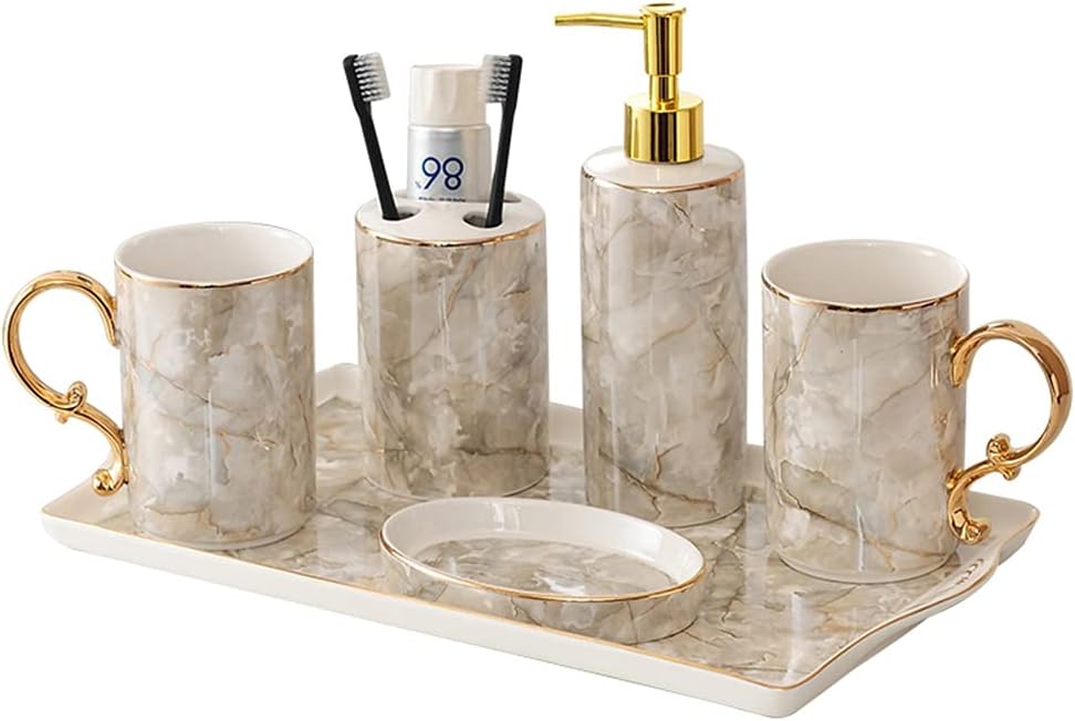 Ceramic Bathroom Six-piece Wash Set Supplies Mouthwash Cup Toothbrush