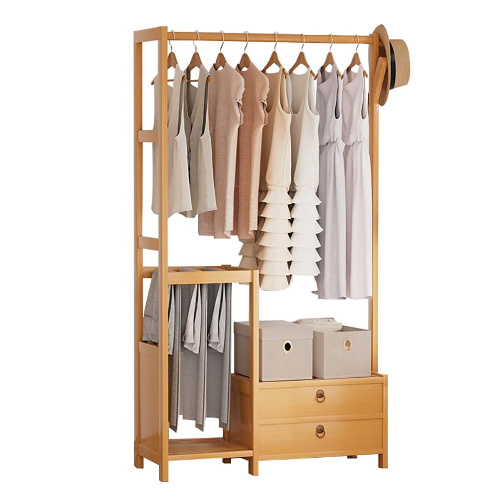 FGXHHS Bamboo Clothes Rack with Hanging Rod & Storage Shelves, Free Standing Garment for Bedroom Hallway, Stylish Coat Hanger Open Wardrobe Solution