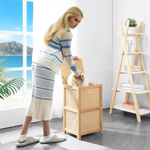 Bamboo-Wicker-Laundry-Hamper-Basket-with-Lid-13-Gal50L-Natural-Woven-Wicker-Boho-Bamboo-Frame-Removable-Clothes-Bag-Wooden-Handles-Lidded-Rectangular-Design-138-X-126-X-236-In