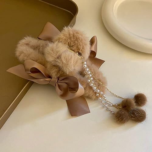 Miniatura 9 de Pinzas de pelo peludas con lazo grande, pinzas de mandíbula de plátano, pinzas para el cabello con borlas, pinzas de sujeción fuerte, accesorios de