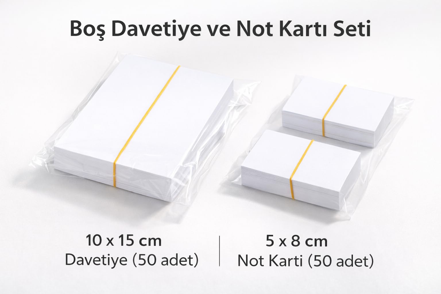 Boş Davetiye ve Yemek Kartı Seti | 300 gr Yerli Bristol 1. Hamur Kalın Karton | 10x15 cm Davetiye (50 Adet) + 5x8 cm Yemek/İsim Kartı (50 Adet) | Düğün, Nişan, Organizasyon İçin.