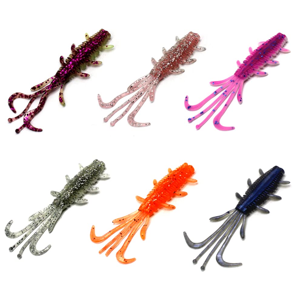 Adygil Fishing ADSL210/BRC55 Soft Silicone Lures for Bass, Trout, Crappie, 60pcs/Pack, 6 Colors, 10pcs Each Color.