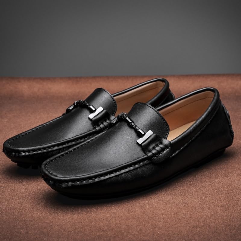 HOOENG Men's Loafers Round Toe PU Leather Driving Style Loafer Anti-Slip Resistant Comfortable Lightweight Wedding Party Slip On3