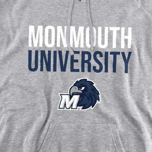 Monmouth University Official Stacked Unisex Adult Pull-Over Hoodie, Athletic Heather, Large