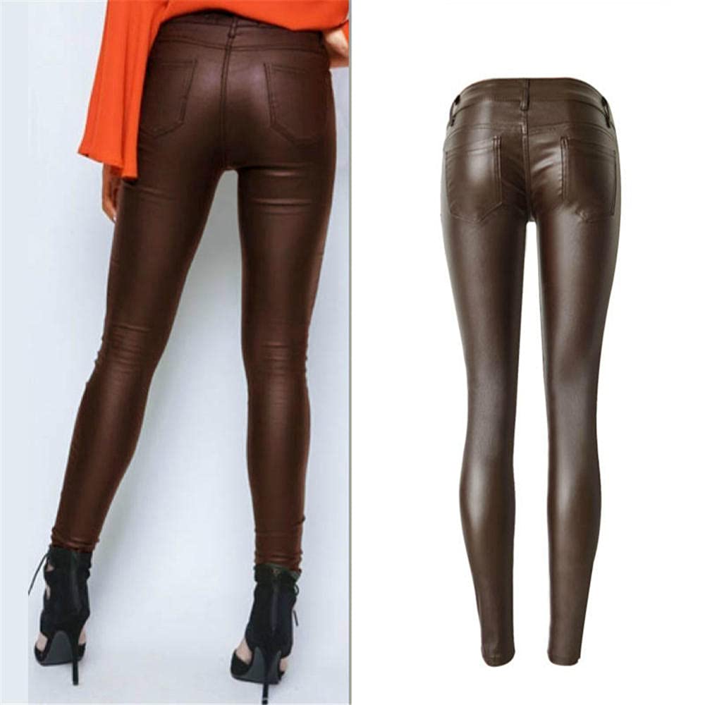 Niedrige Taille braune dünne Hosen Frauen PU-Beschichtung Push Up Jeans Femme Mode Gefälschte Reißverschlüsse Elastizität Pantalones Mujer-34.