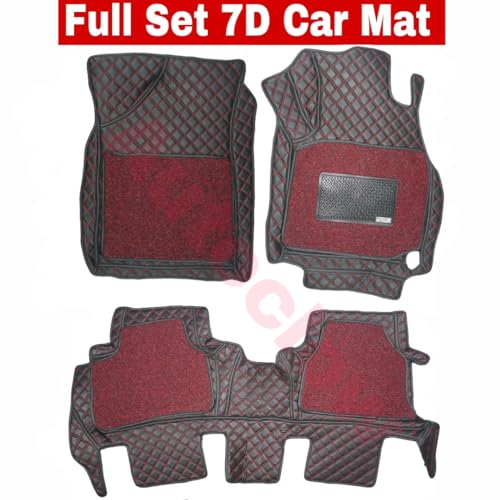 Image of Autoclow /Premium 7D Car Mat for Tata Punch EV (Model:2024-2026)|| Luxury Leather Dual-Stitch 7D Car Floor Mat Full Set ||100% Waterproof ||Color: Black Stitch-RED Grass (Design-1)