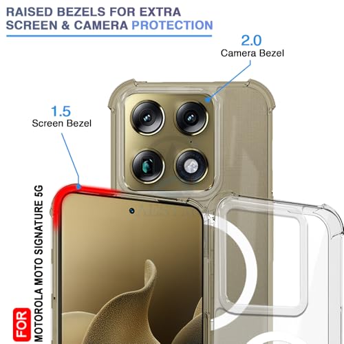 Image of AESTMO Clear Back Cover for Motorola Moto Signature 5G | 360 Protection | Transparent Back Cover for Motorola Moto Signature 5G (PC + TPU, Compatible with MagSafe Accessories, Transparent Bumper)