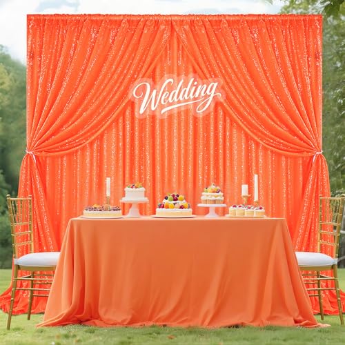 Image of Orange Sequin Backdrop Curtains,2 Panels 4FTx8FT Orange Curtain Backdrop Glitter Party Decorations Background Drapes for Wedding Birthday Anniversary Graduation Photo Booth Decor