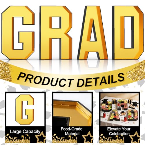 Grad Charcuterie Letters Fillable for Graduation Party Decorations, 13.7 Inch Gold Grad Cardboard Letters Charcuterie Boards Paper Mache Letter Trays for Grad Table Centerpieces Party Supplies by KAINSY - Used condition - Image 5
