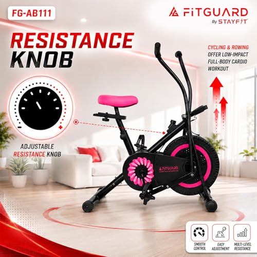 Image of FITGUARD FG-AB 111 By STAYFIT Dual Action Air Bike /Exercise Bike for Home |Gym Cycle for Workout With Air Bike Exercise Cycle for Home Gym with Back Support | Full Body Workout - Arms & Legs Dual Action | Adjustable Resistance | 120 KG Maximum User Weight & 1-Year Warranty