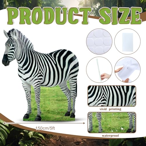Image of Geelin 5 ft Zebra Cardboard Standup Cutout Life Size Jungle Safari Animal Theme Party Backdrop Photo Prop Stand Up for Zoo Safari Jungle Themed Birthday Party Decoration Supplies
