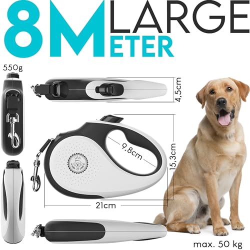HUND IST KÖNIG Rollleine Hundeleine 8m für kleine & große Hunde | Hochwertige Hundeleine ausziehbar mit bequemen Griff | Robuste Ausziehleine | bis 50kg