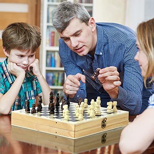 BremToy Chess Set 4-in-1, 12"x12" Wooden Chess and Draughts Set, Foldable & Portable Chess Board Set for Travel, Educational Chess Board Game Set for Kids and Adults