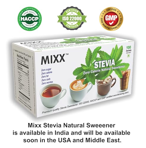 Image of Mixx Stevia Sugar Free Natural Sweetener! Zero Calorie - Zero Fat -Zero Carb - Zero worries! Diabetic Friendly! 200 Sachets (2 Packs)