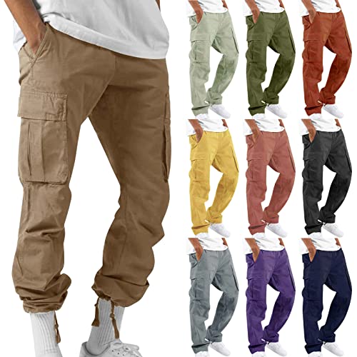 Mencomfy Cargo Pants Lightweight Outdoor Hiking Tactical Pants Palcomfy Elastic Waist Wide Leg Joggers with Pockets