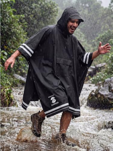 Image of SaphiRose Hooded Rain Poncho Waterproof Raincoat Jacket for Men Women Adults