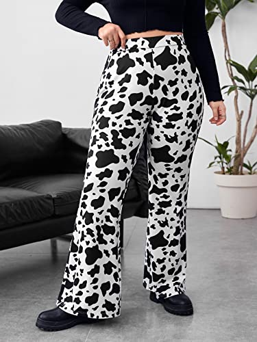 WDIRARA Women's Plus Size Animals Cow Print Flare Leg High Waisted Casual Pants3