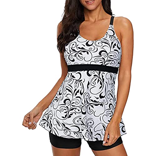 Tankini pour femme ample imprimé floral blanc en taille XXL à deux coupes