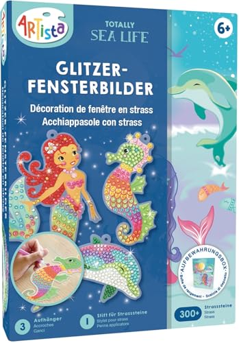 ARTISTA 9342961 Bastelset Glitzerfensterbilder, Unterwasserwelt, Kreativset in praktischer Aufbewahrungsbox, DIY-Kit für Kinder ab 6 Jahre