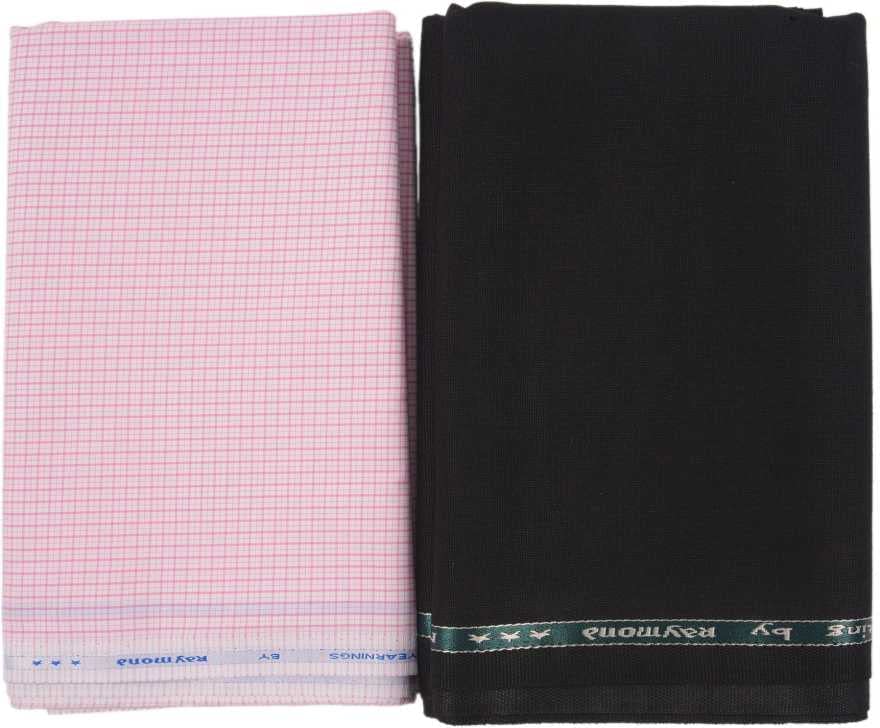 raymond fabrics Raymond Trouser Shirt Fabric Combo Box (Pink Check Shirt-Black Pant, Unstitched, All Weather Fabric)-picture-32