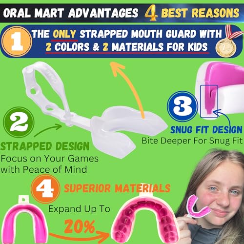 Image of Oral Mart 2024 (Clear /Clear) Strapped Youth Mouth Guard for Kids (The Only 2-Layer Clear Mouth Guard) Comfort Meets Durability - Mouthguard with Connected Strap for Football, Ice Hockey, Lacrosse