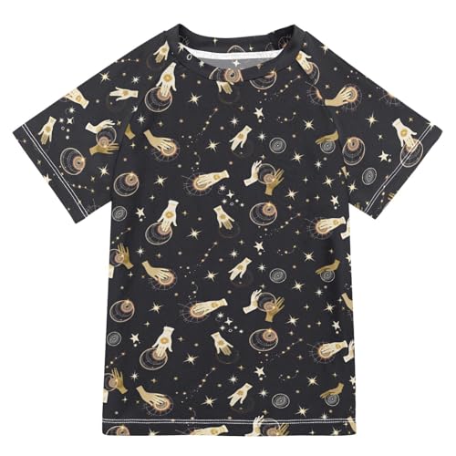 ALAZA Kids Rash Guard Boys Toddler Swim Shirts Short Sleeve Stars Witchy Hand UPF 50+ 3T