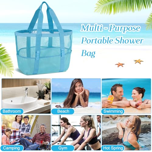 Image of Hillban Large Beach Mesh Bags Bulk for Women Beach Tote Bag with 8 Pocket Zipper Waterproof Sandproof for Pool Cruise Ship