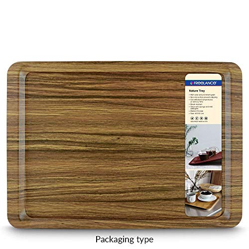 Image of Freelance Nature Kraft Serving Tray Walnut, 43x61 cm, Rectangle, Non-Slip Surface, Decorative Anti-Skid Kitchen & Dining /Coffee Table Trays for Breakfast /Food /Tea - Brown, Made in Europe