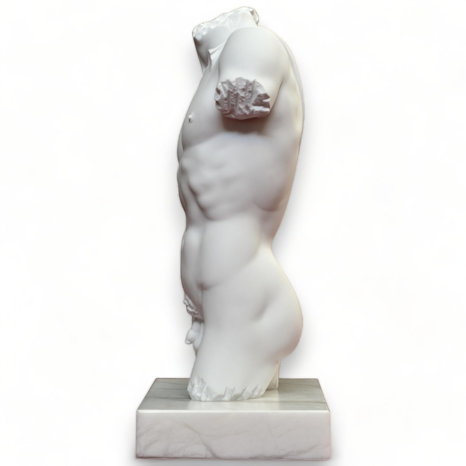 CBAM Torso David di Michelangelo Scultura da Tavolo in Marmo con Base in Marmo Bianco Varie Misure (36 cm)