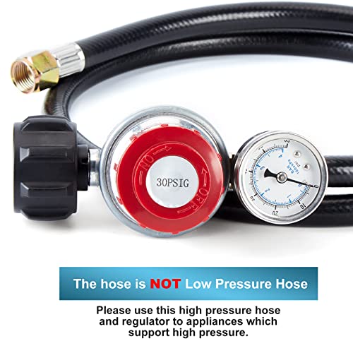 Wadeo 4Ft 0-30Psi Adjustable High Pressure Propane Regulator With Hose And Psi Gauge, Lp Gas Grill Regulator Hose With 1/8 Mnpt Pipe Fitting For Grill, Burner, Fryer, Cooker, Firepit And More #TOP5