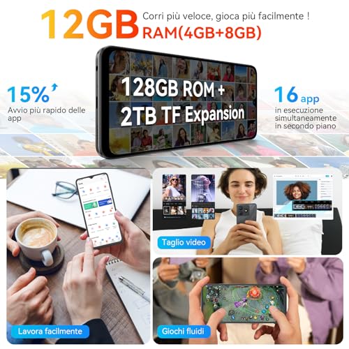 Oscal 2025 Smartphone Android 15, 12GB +128GB/2TB Telefono Cellulare, 6.52" Hd+ 90Hz, 5000Mah Smartphone Offerta, 13MP+5MP, Octa Core, 4G Dual Sim/Gps/Fingerprint/Otg/3.5Mm Jack - 4