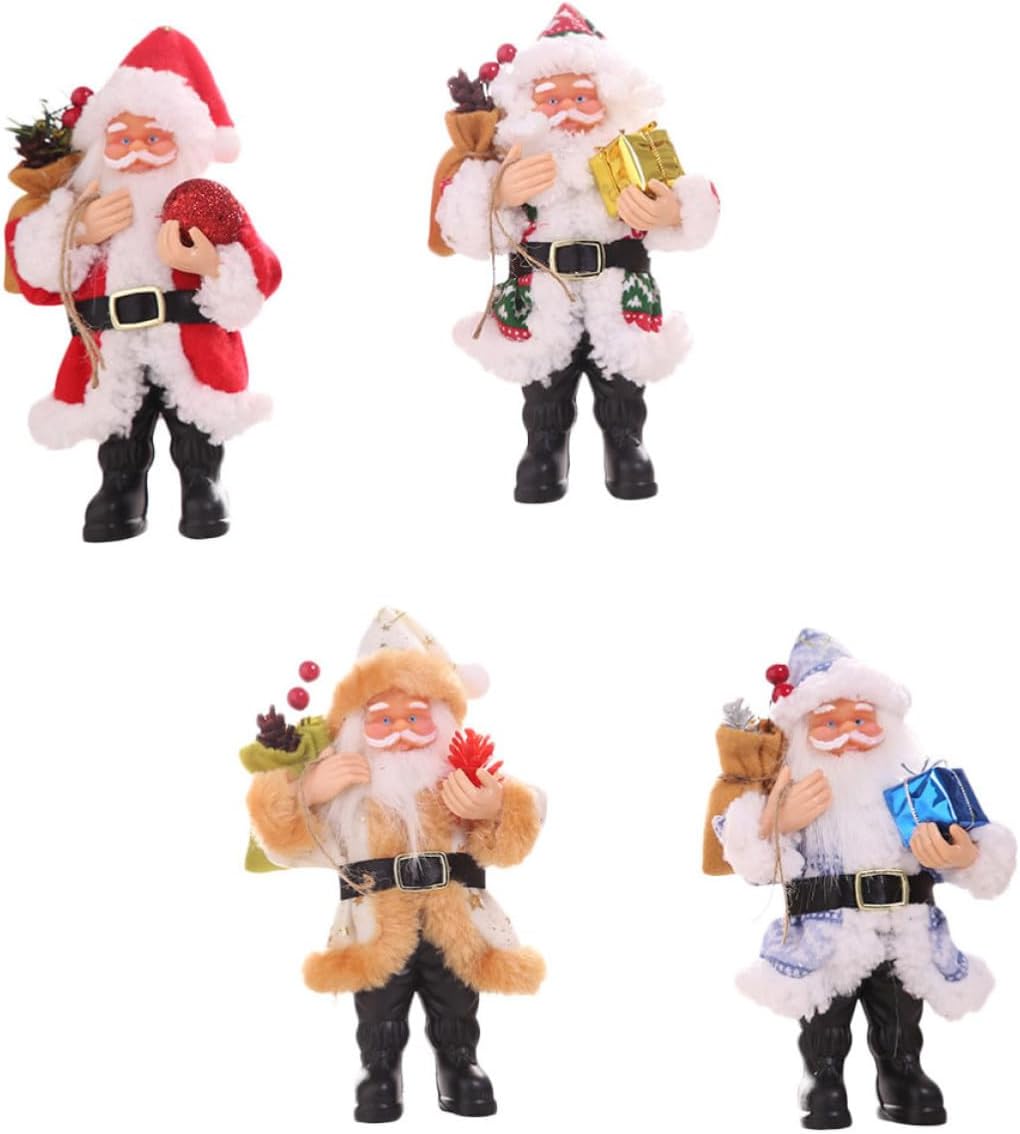 Standing Santa Claus Ornaments Cloth and Resin Figurines 4pcs Lightweight Multi-Purpose Christmas Decorations Holiday Accents for Indoor and Outdoor Use