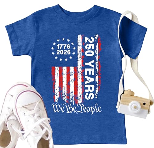 Image of CAZYCHILD Kids 250 Anniversary USA Shirts 250 Year American Flag Tshirt Boys and Girls Happy 250th Tee 4th of July Tops