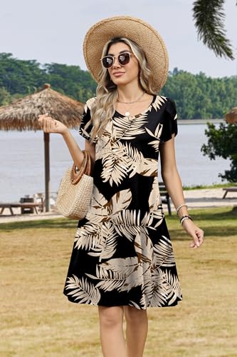 Image of Zeagoo Womens Summer A-Line Dress with Pockets Mini Short Sleeve Dresses Flowy Beach Swing Dress 2026 Vacation Travel