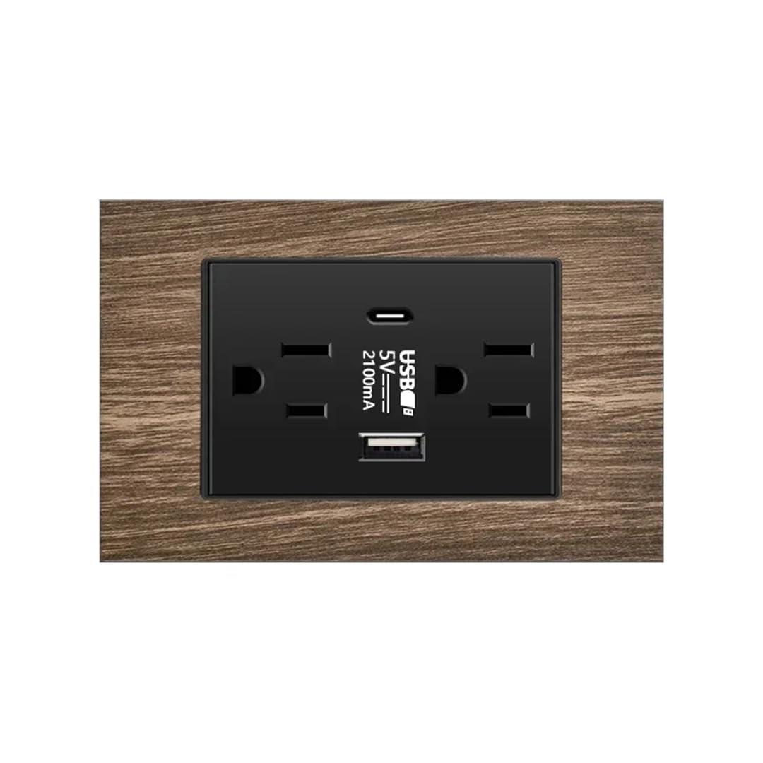 Presa Elettrica Da Parete In Alluminio E Legno Americano, Standard USA-Messico, Con Finitura In Legno, Tipo C, Con Interruttore Della Luce, Pannello Di Controllo USB.