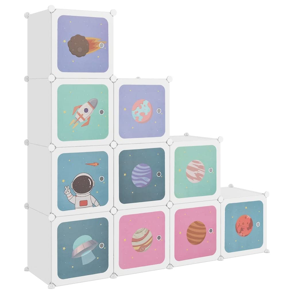 Armario de almacenamiento infantil Cube con 10 cubos, PP blanco,Productos del hogar,Organización y almacenamiento,Almacenamiento de ropa y armarios,Zapateros y organizadores de calzado-340577