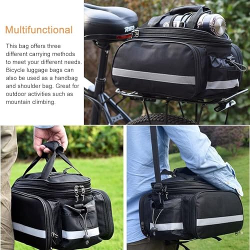 KLERICER Bike Rear Rack Bag,10-25L Bicycle Trunk Bag with Rain Cover, Pannier Bike Bag with 2 Side Foldable Panniers, with Reflective Strips and Shoulder Strap, for Shopping,Cycling,Trip (Black) - Thumbnail 2