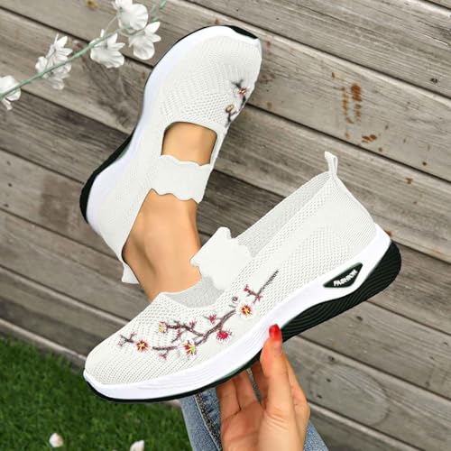 Chaussures décontractées pour femmes blanches brodées et légères - 4