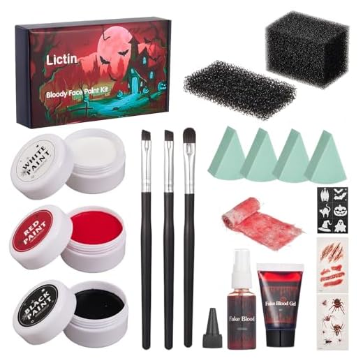 Licitn Maquillaje SFX,Pintura de Halloween Facial Corporal,Sangre Falsa Spray y Gel - Negro Rojo y Blanco ,Cara Pintura Corporal con Zombie Vampiro Esqueleto Halloween Disfraz de Payaso Maquillaje