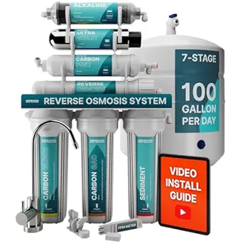 NU Aqua 7-Stage (12 Step Filtration) UV & Alkaline Under Sink Reverse Osmosis Water Filter System - 100 GPD RO Filtration & Remineralization - 100GPD Undersink - Home Kitchen Drinking Purifier