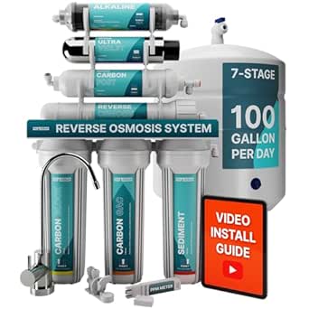 NU Aqua 7-Stage (12 Step Filtration) UV & Alkaline Under Sink Reverse Osmosis Water Filter System - 100 GPD RO Filtration & Remineralization
