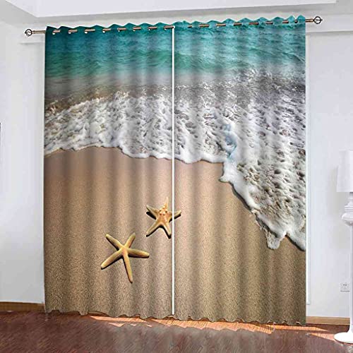 Rideau occultant à oeillets polyester vagues d'étoiles de mer - 2