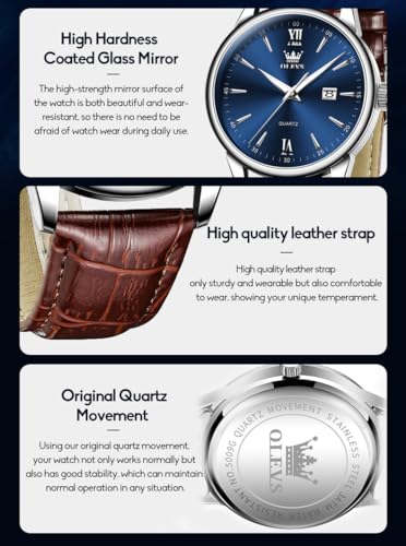 Image of OLEVS Men Leather Watches Classic Quartz Large Dial Easy Read Waterproof