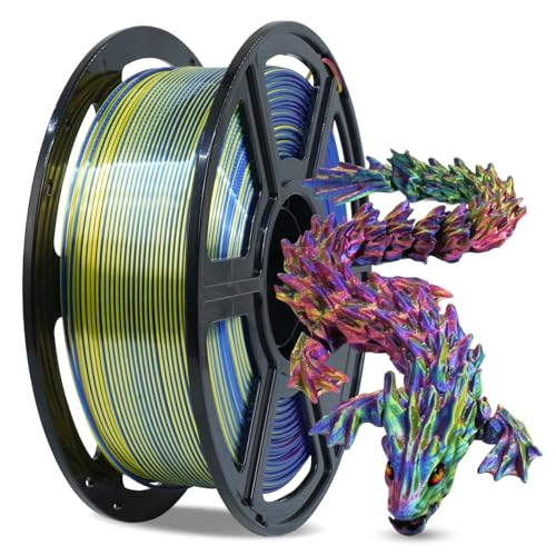 FLASHFORGE Silk Tri-Color PLA Filament 1.75mm Coextrusion Red Yellow Blue Triple Color Rainbow 3D Printer Filament Enchanting Silk Finish with 360 Multicolor Shifting Color Effect